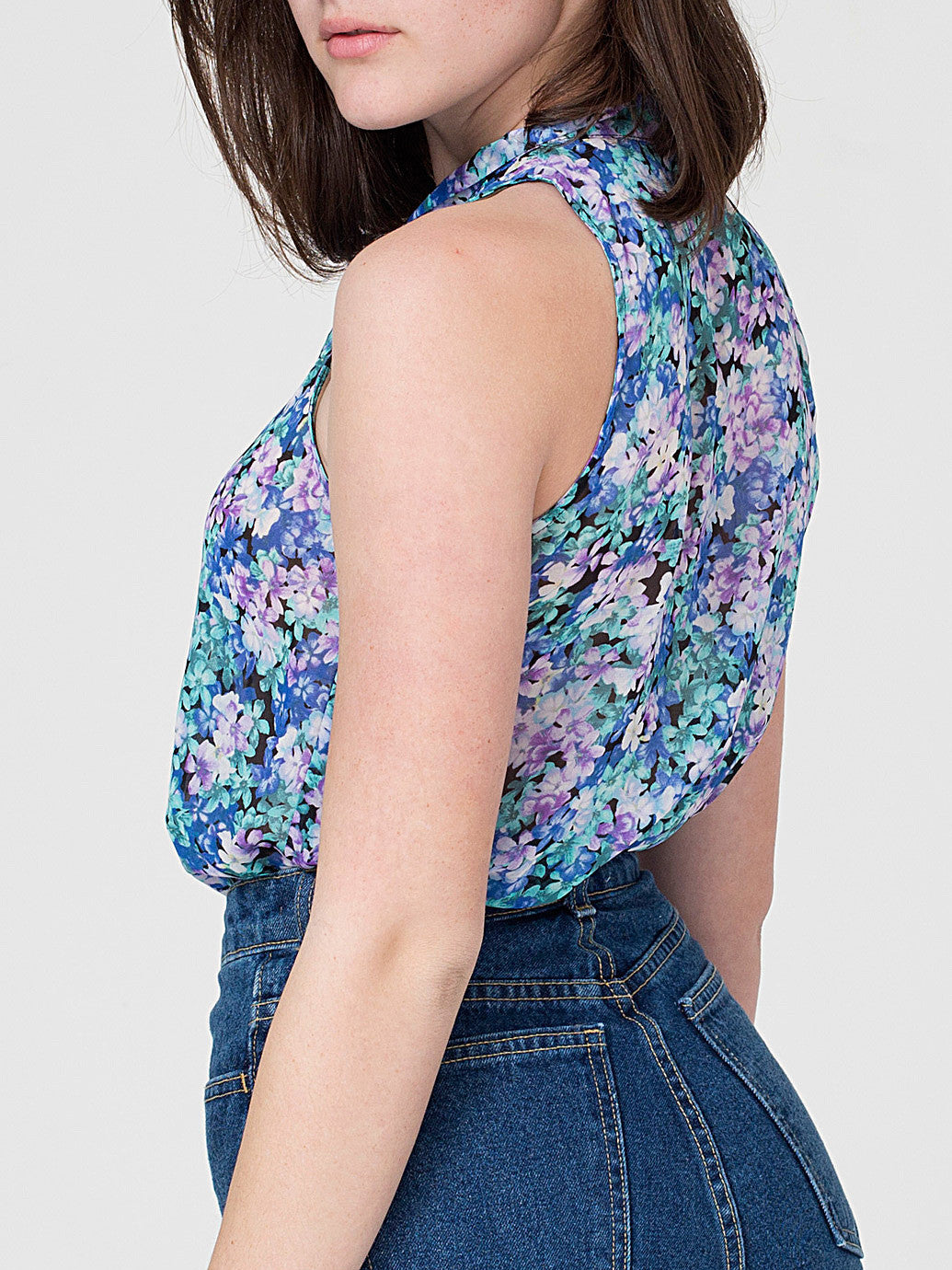 Floral Print Sleeveless Secretary Blouse