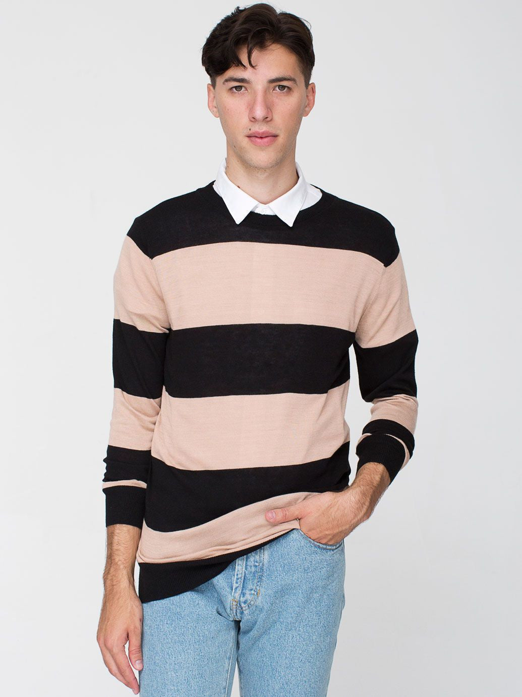Knit Wide Stripe Sweater Crew Neck
