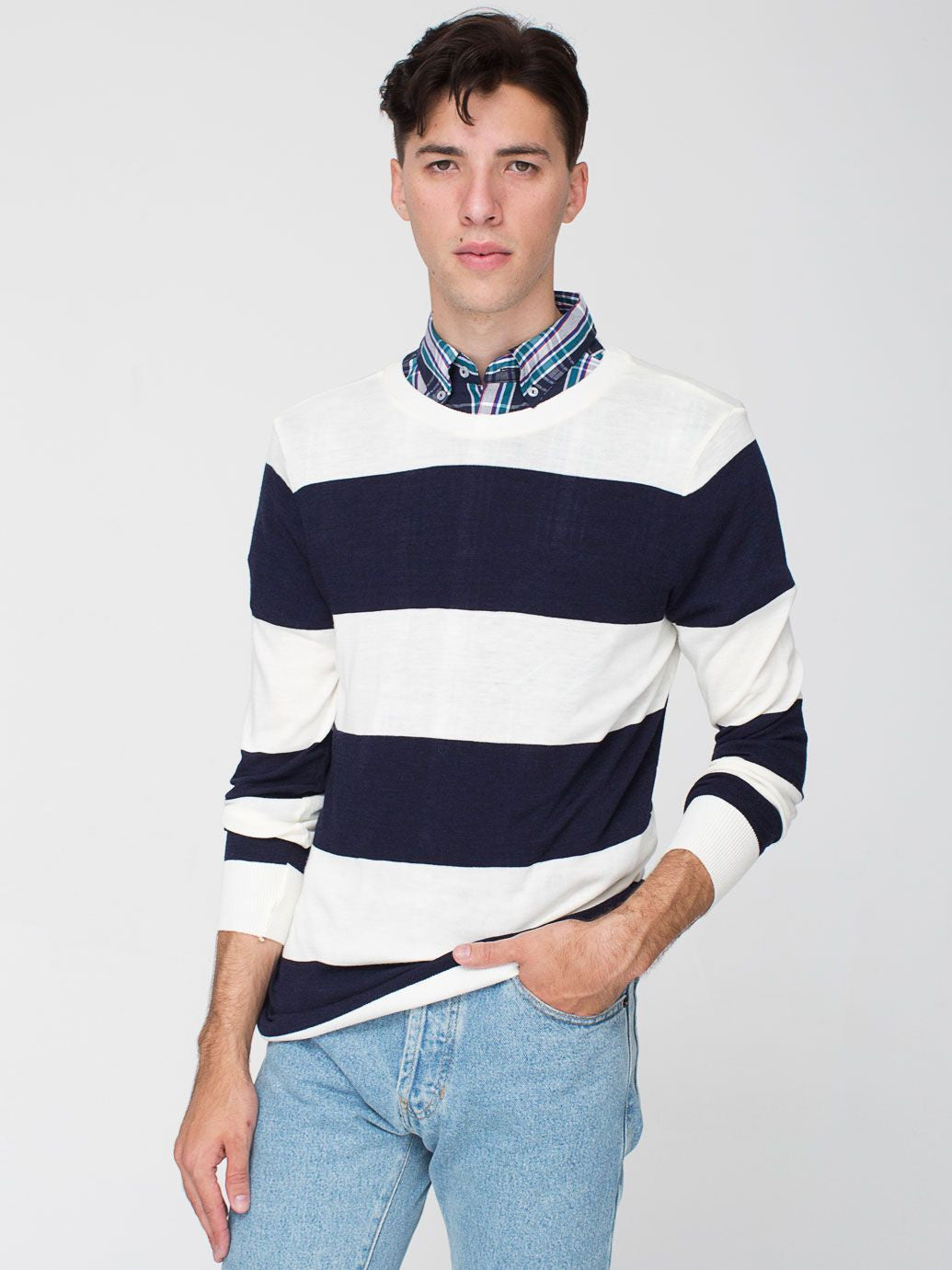 Knit Wide Stripe Sweater Crew Neck