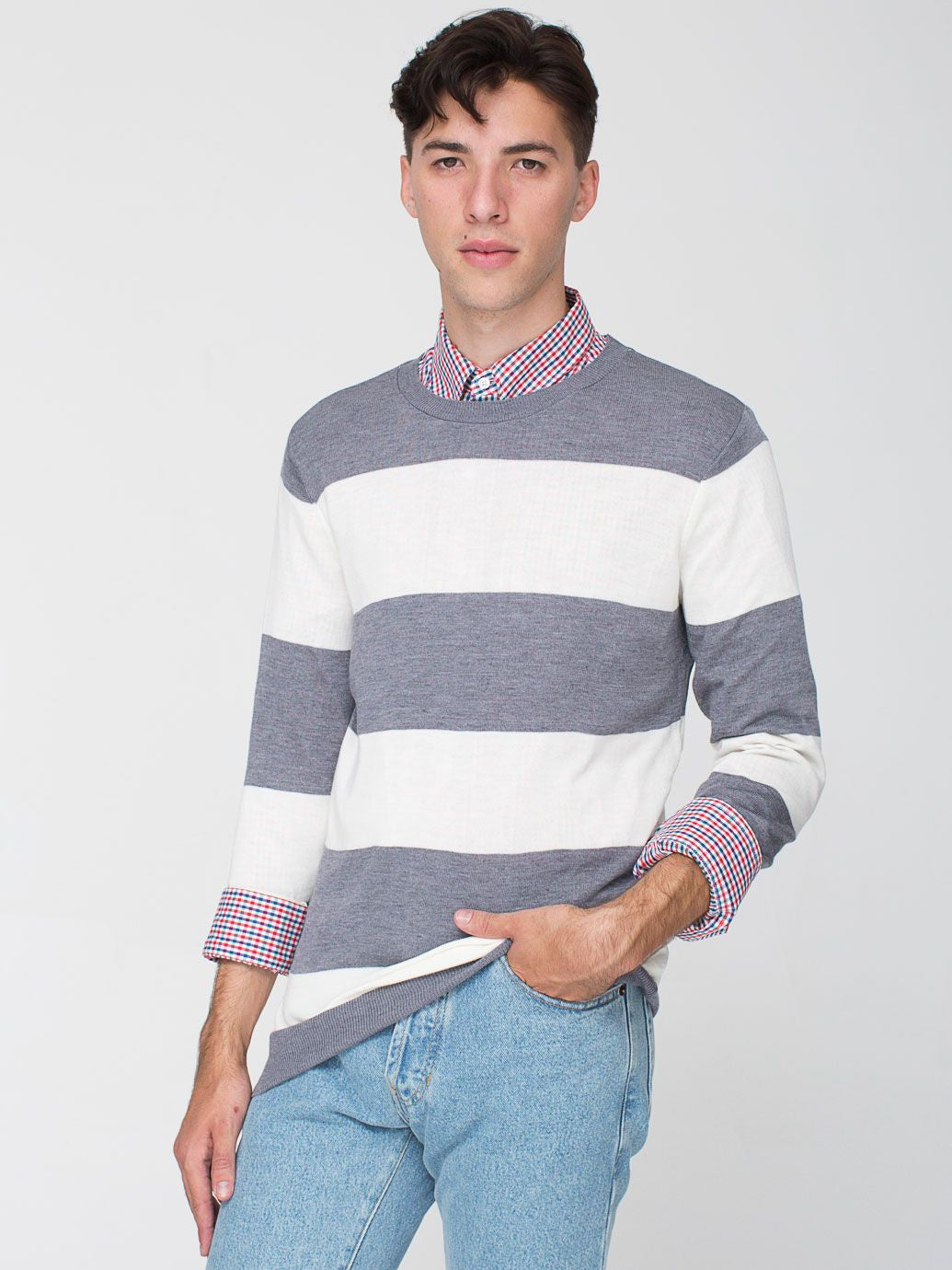 Knit Wide Stripe Sweater Crew Neck